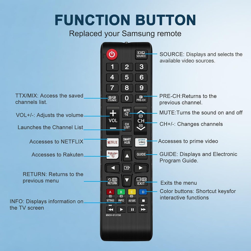 2 Pack Universal Remote for Samsung TV Remote Control with Prime Video, Netflix, Rakute TV Button, Samsung Remote Controls for Smart TV LCD UHD LED Hdtv QLED 3D 4K 8K TVs All