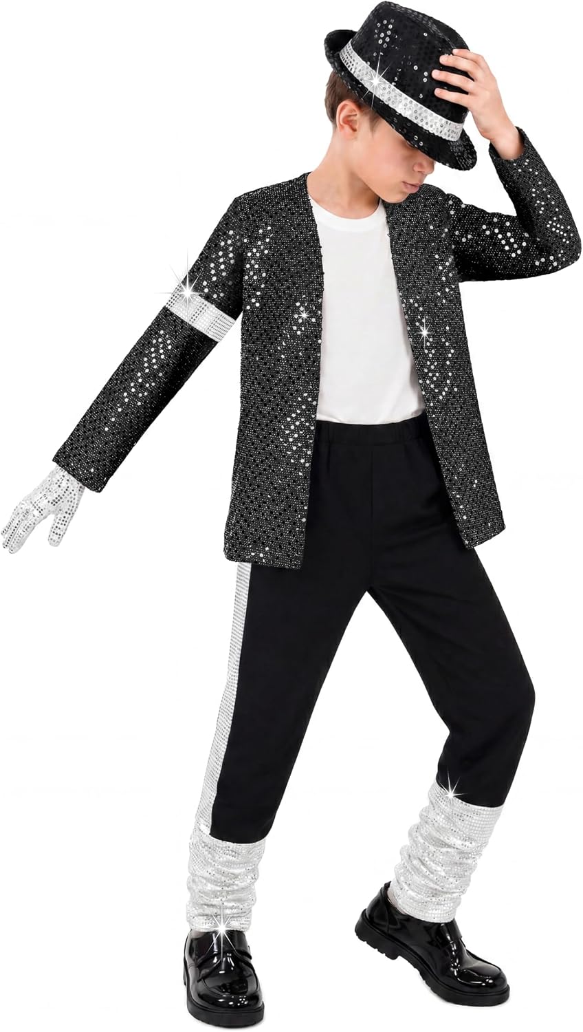 Disco Costume Kids 80s Sequin Pop King Dance Star Halloween Party Cosplay Outfit for Boys
