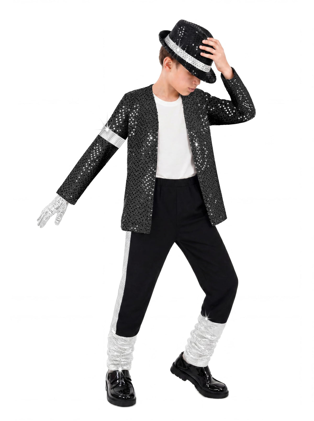 Disco Costume Kids 80s Sequin Pop King Dance Star Halloween Party Cosplay Outfit for Boys