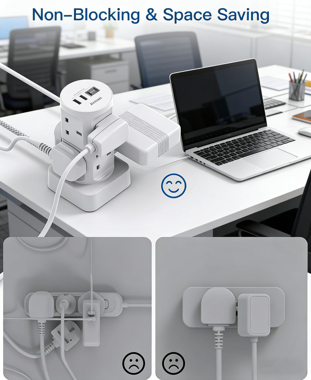 Tower Extension Lead with USB Slots, 8 Way Multi Plug Extension Tower &4USB