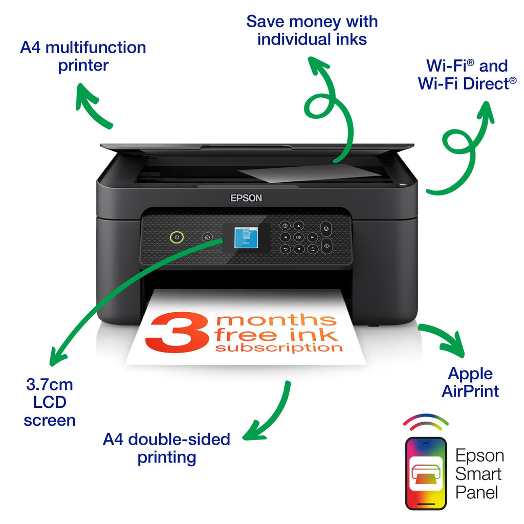 Epson Expression Home XP-4200 3-in-1 Ink Multifunction Printer, Scanner, Copier, WiFi, 1440dpi, Duplex, 2.4 Inch Display, DIN A4, incl. 3 Months Readyprint Flex Trial