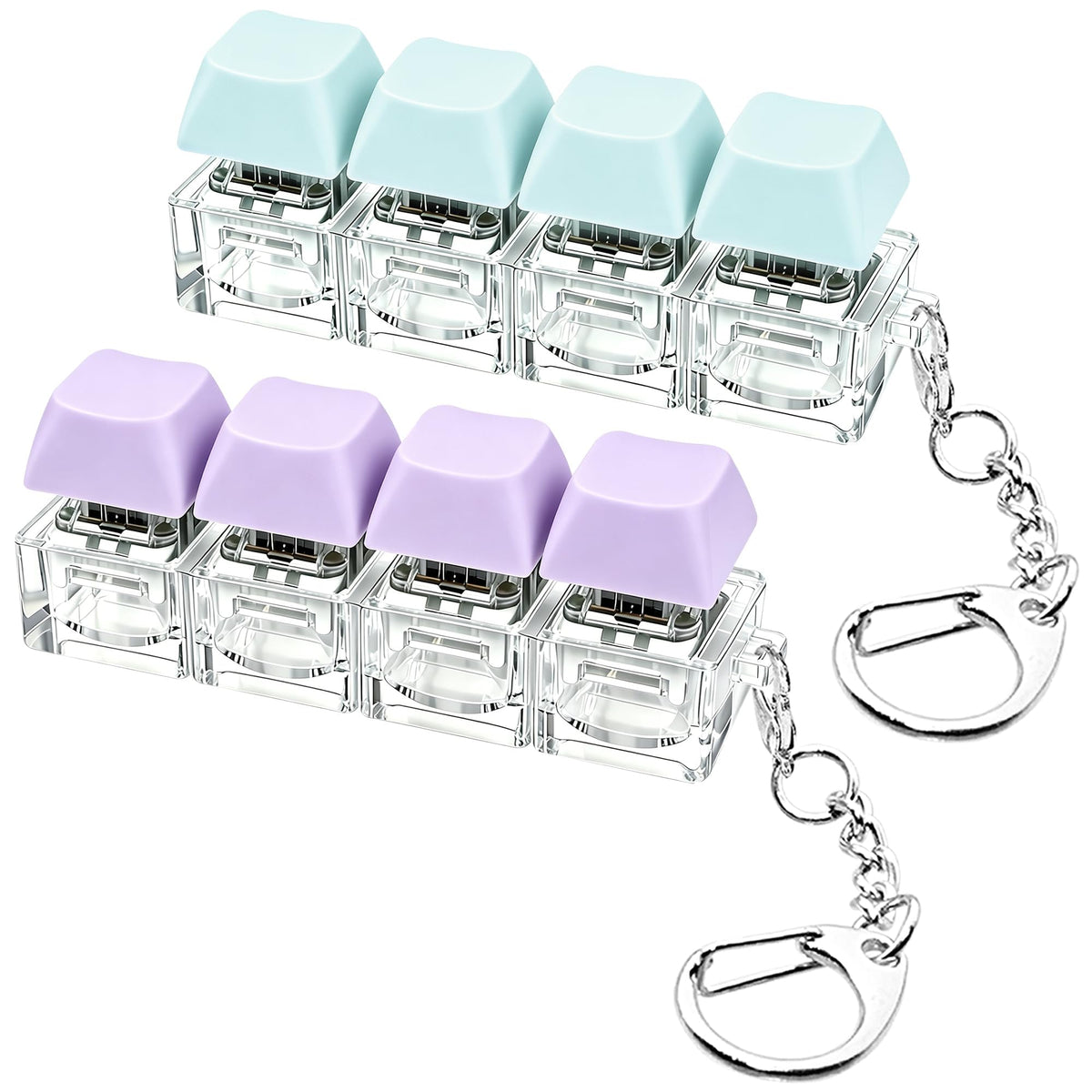 2 PCS Keyboard Fidget Toy, Keyboard Fidget Keychain 4-in-1 Keyboard Decompression Button Finger Clicker Toys (Pink Yellow White Green, General)