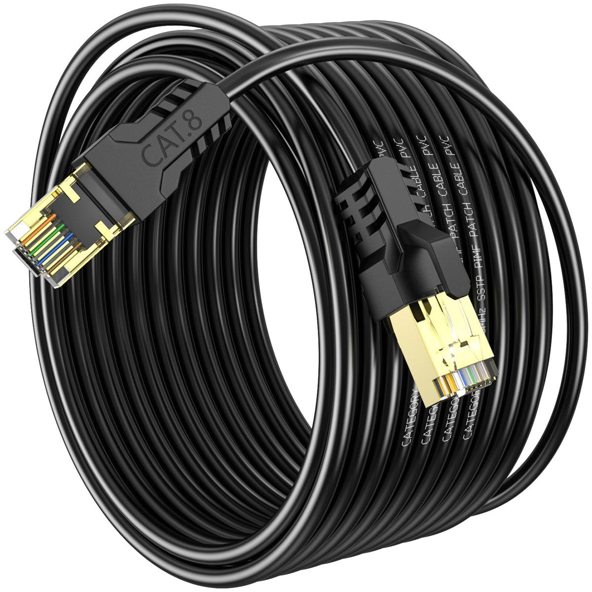 Cat 8 Ethernet Cable 0.5M, High Speed 40Gbps 2000Mhz Internet Cable, Lan Cable with Gold Plated RJ45 Connector,Weatherproof Outdoor&Indoor,for/PC/Modem/Router/Gaming, Faster Than Cat7/Cat6/Cat5