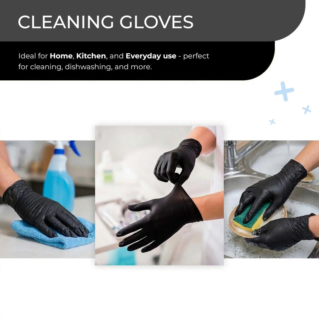 Black Vinyl Gloves, 100 Count, Powder Free & Latex Free, Multi-Purpose Black Disposable Gloves for Food Handling, Cooking, Cleaning & Medical Use (L, 100)