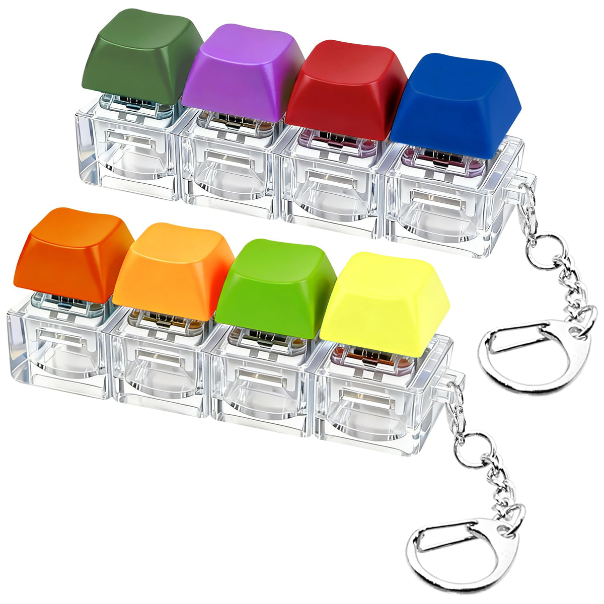 2 PCS Keyboard Fidget Toy, Keyboard Fidget Keychain 4-in-1 Keyboard Decompression Button Finger Clicker Toys (Pink Yellow White Green, General)