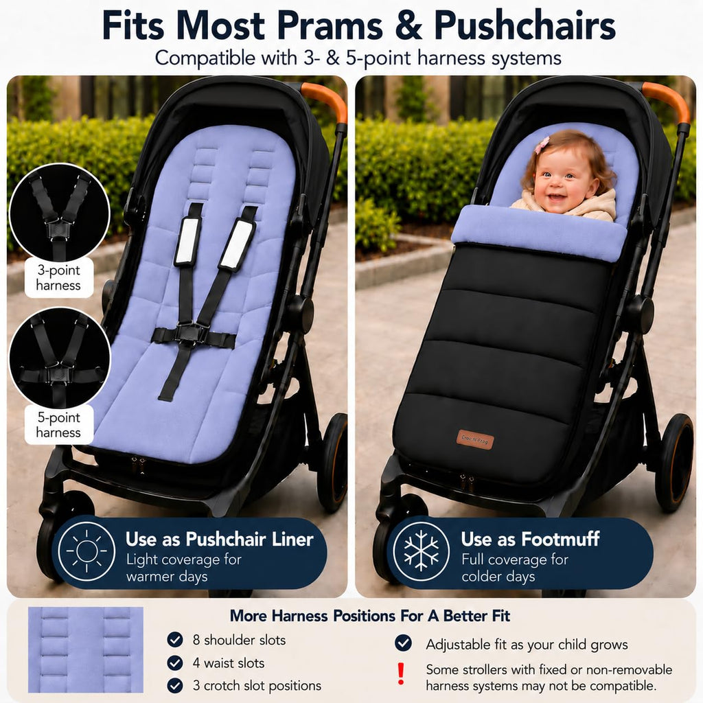 CrocnFrog Universal Baby Bunting Footmuff - Cosy Toes Fit Toddler Foot Muff for Stroller, Buggy, Pushchair & Pram Footmuffs Comes with Warm and Soft Polar Fleece Water, Wind