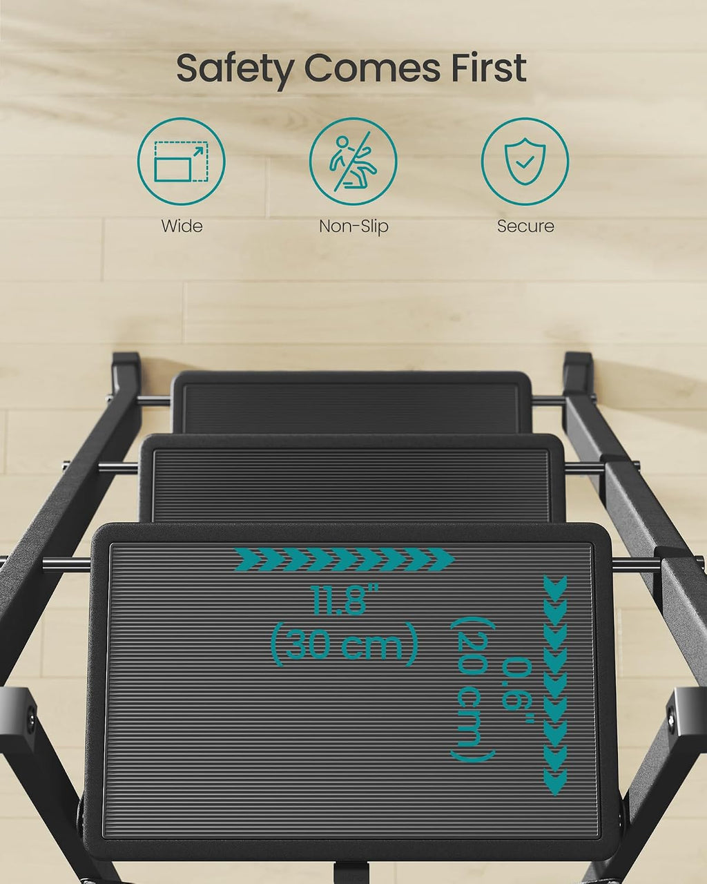 SONGMICS 3-Step Ladder, Folding Step Ladder, Safety, Holds up to 150KG