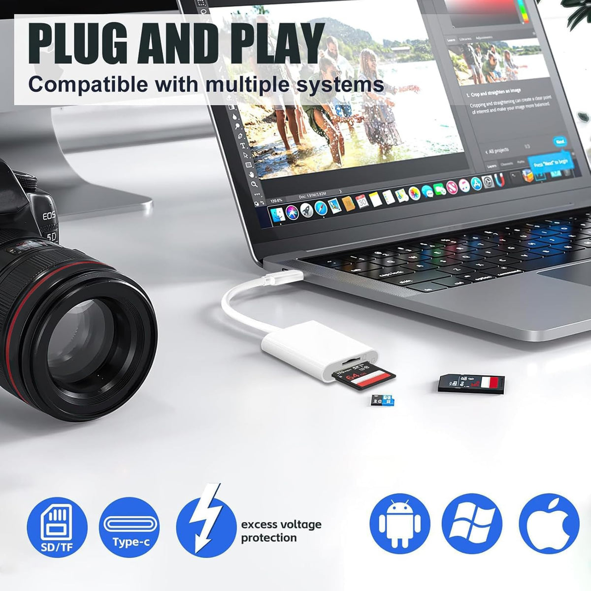 La Brodée SD Card Reader for iPhone iPad, Lightning+USB C Camera Adapter