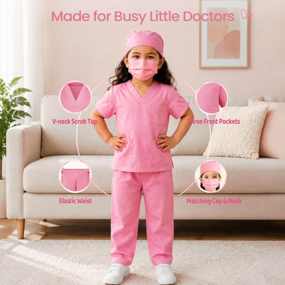 Meland Doctor Costume for Kids 3-10, Pretend Play Career Dress Up with Bag