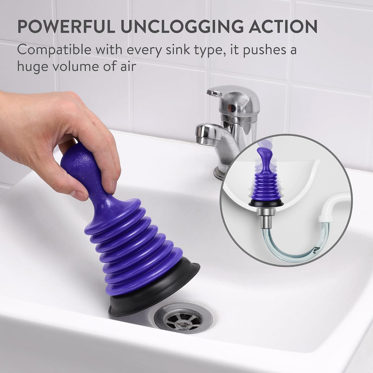Luigi's Mini Sink Plunger for Unblocking Drains in Bathroom Kitchen Sink Bath and Shower - Small Powerful Commercial Style Plumbers Plunger - Bellow Plunger Sink Unblocker