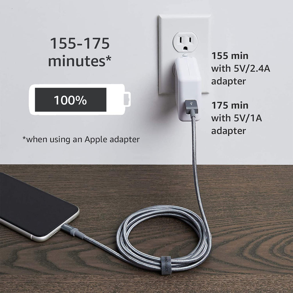 Amazon Basics USB to Lightning Cable, Nylon Braided Charger for iPhone 14 13 12 11 X iPad, 0.9 m, Silver