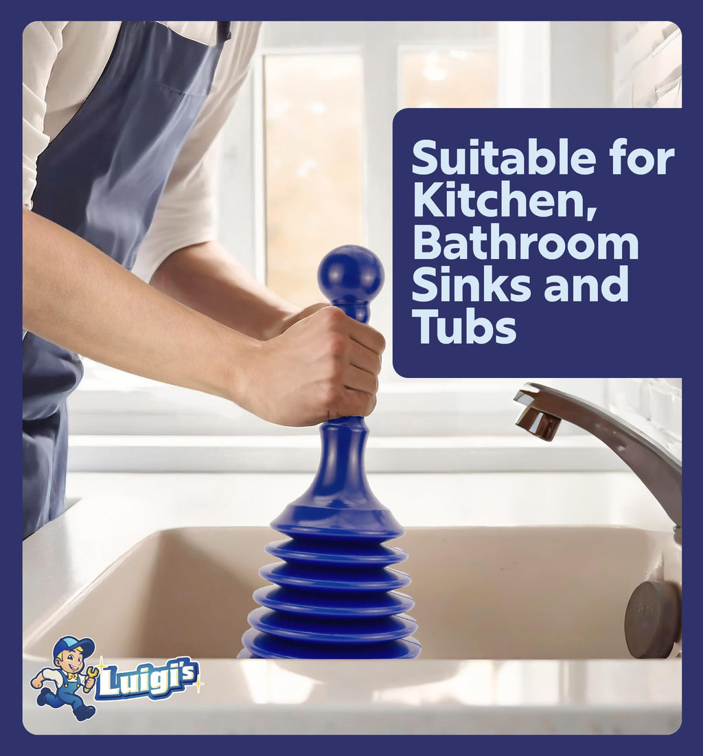 Luigi's Mini Sink Plunger for Unblocking Drains in Bathroom Kitchen Sink Bath and Shower - Small Powerful Commercial Style Plumbers Plunger - Bellow Plunger Sink Unblocker