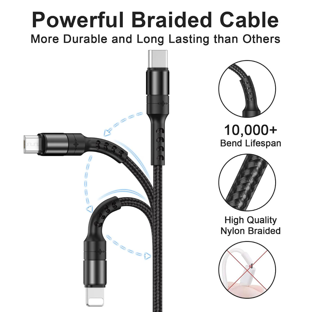 RAVIAD Multi Charger Cable, 3 in 1 Charger Cable 3A USB Fast Charging Cord