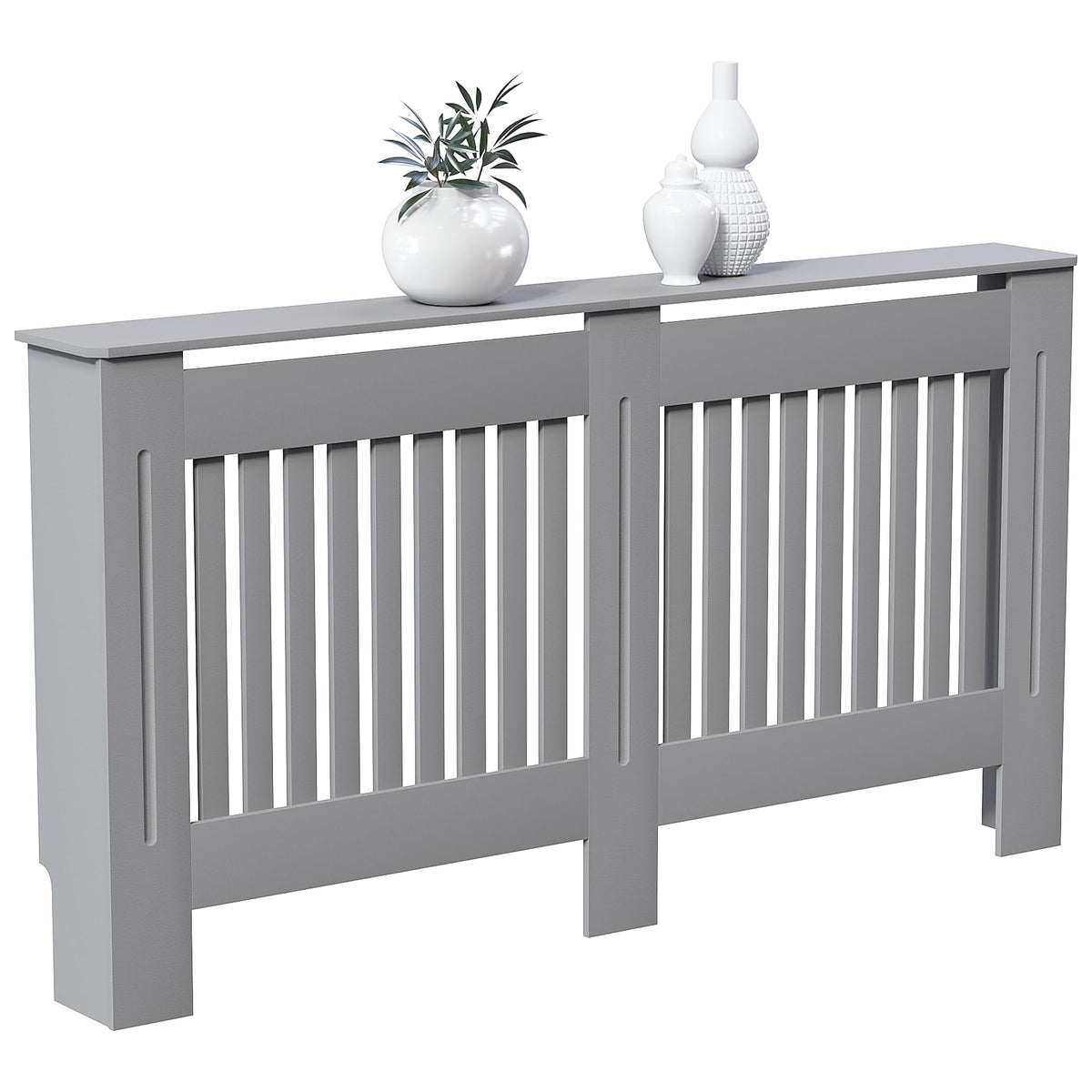Vida Designs Chelsea Radiator Cover White - Medium - Modern Vertical Slat Design For Optimal Heat Circulation - H82xW111xD19cm - Painted MDF Cabinet Ideal For Living Room & Hallway