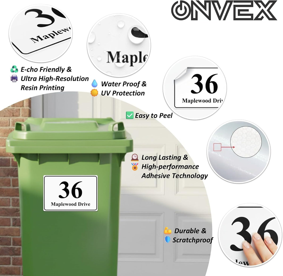 Set of 4 Personalised Wheelie Bin Stickers, Custom Bin Number Stickers with House Number and Street Name, Waterproof Labels for Rubbish and Recycling Bins, Easy Apply, 100 x 150mm (Style - Classic)