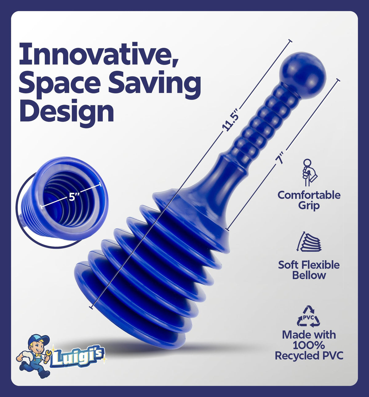 Luigi's Mini Sink Plunger for Unblocking Drains in Bathroom Kitchen Sink Bath and Shower - Small Powerful Commercial Style Plumbers Plunger - Bellow Plunger Sink Unblocker