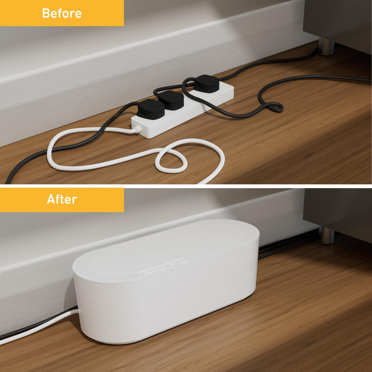 D-Line Cable Tidy Box, Hide Extension Blocks, Desk Cable Management, Organise TV Cables - 415mm (L) x 165mm (W) x 135mm (H) - Large, White