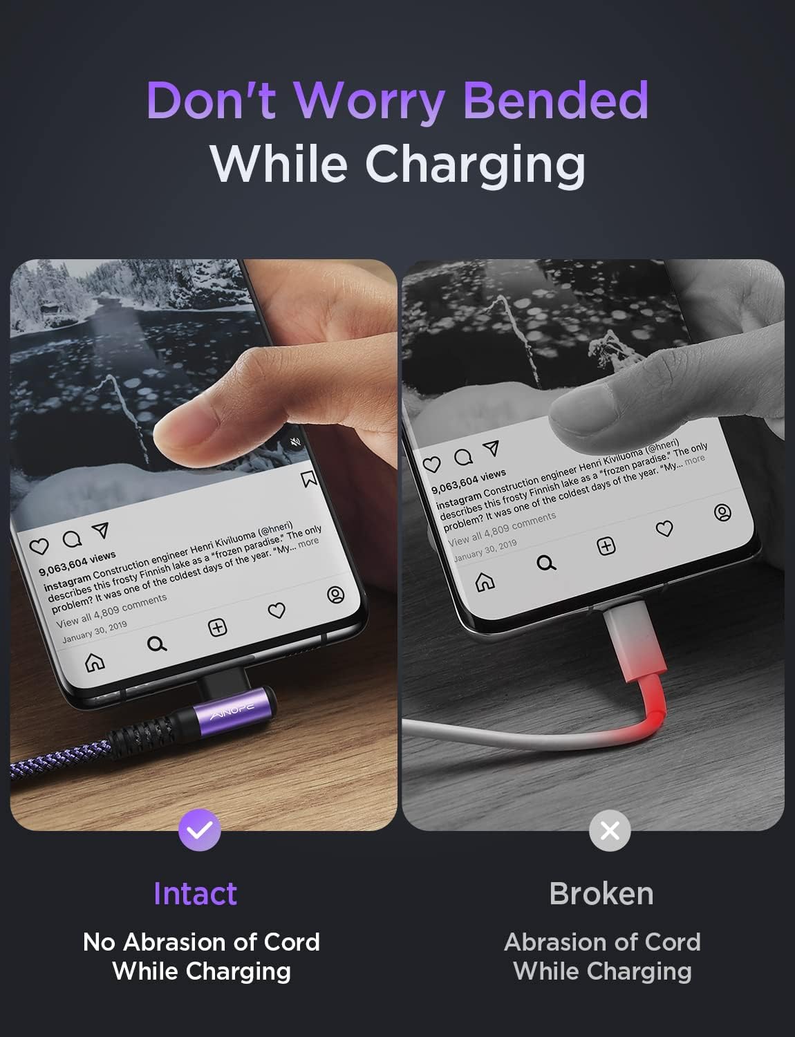 AINOPE USB C to USB C Cable 60W 3.1A, Type C to Type C Cable Right Angle, Compatible with Samsung Galaxy S21 S20, Note 20/10/9/8, MacBook Air/Pro 13'', iPad Mini 6/Pro/Air 2020,Pixel [0.5M]