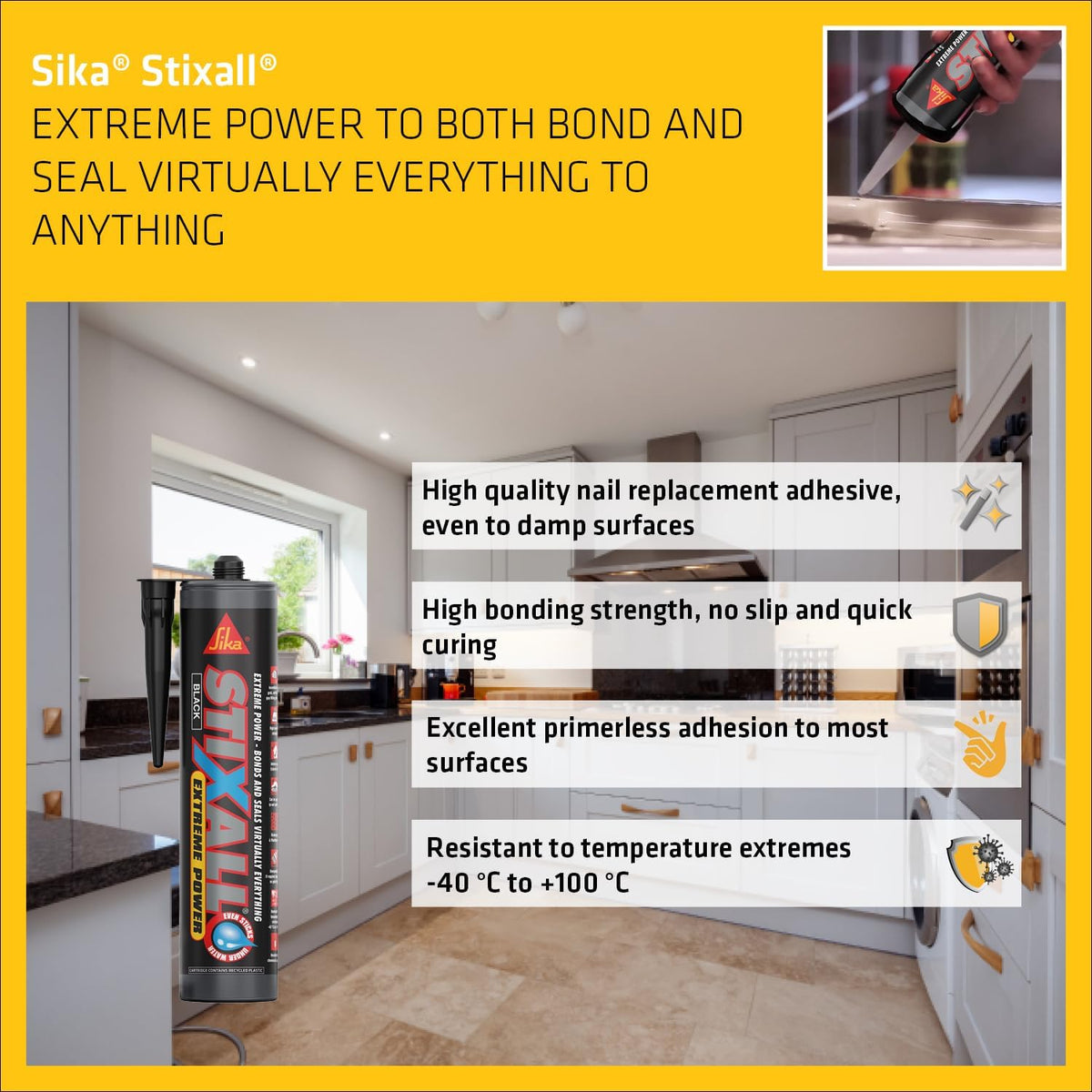 Sika Stixall Extreme Power Sealant And Adhesive, Black, 290ml