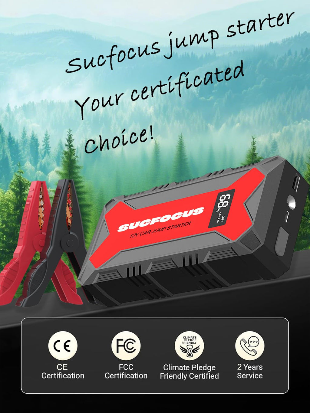 Jump Starter Power Pack, 4000A Car Battery Booster Jump Starter for 12V Vehicles and Motorbikes (9.0L Petrol or 8.5L Diesel), Car Jumper Starter Power Bank with Jump Leads, LED Light/USB QC3.0 (Red)