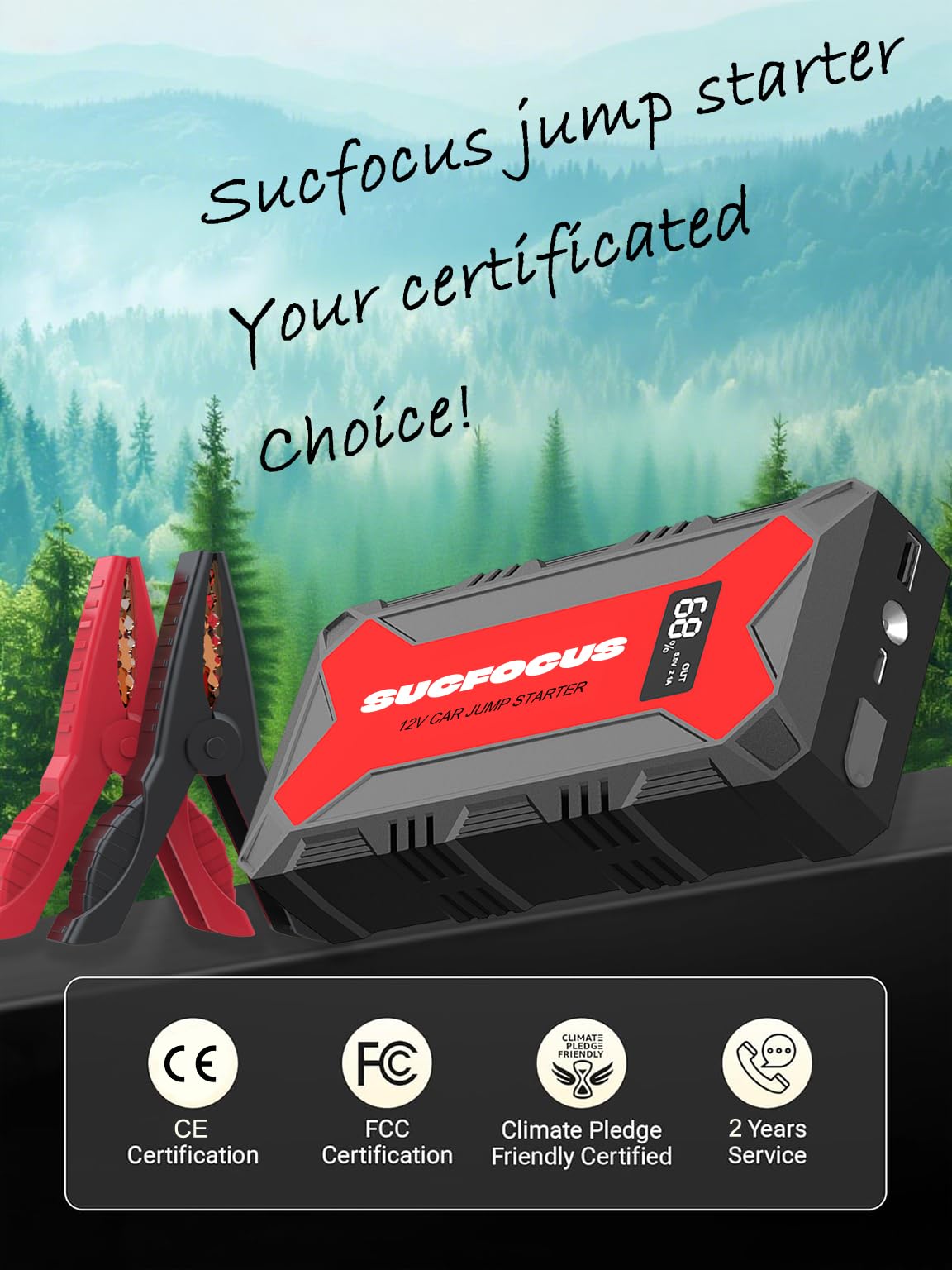 Jump Starter Power Pack, 4000A Car Battery Booster Jump Starter for 12V Vehicles and Motorbikes (9.0L Petrol or 8.5L Diesel), Car Jumper Starter Power Bank with Jump Leads, LED Light/USB QC3.0 (Red)