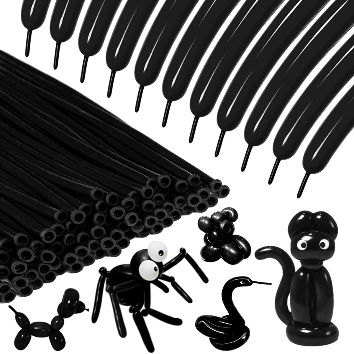 260 Black Long Balloons for Balloon Garland Thickening Skinny Latex Twisting Animals Modeling Christmas Birthday Wedding Party Festival Decorations 100pcs