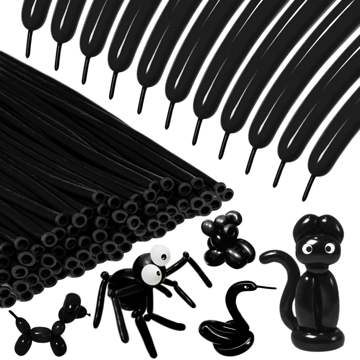 260 Black Long Balloons for Balloon Garland Thickening Skinny Latex Twisting Animals Modeling Christmas Birthday Wedding Party Festival Decorations 100pcs