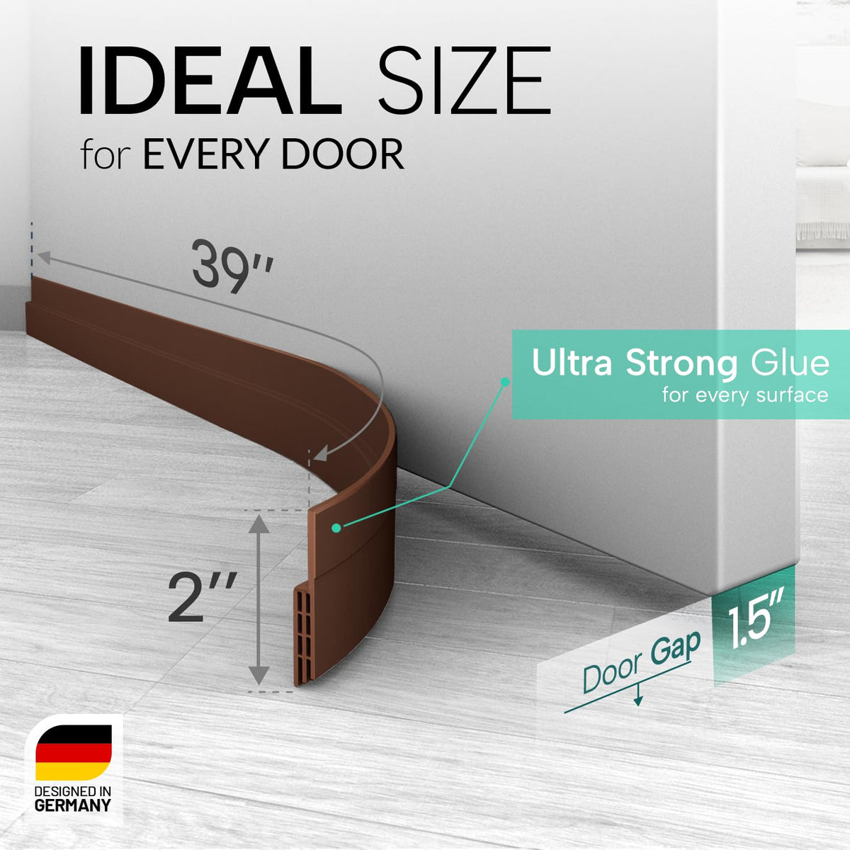 Vellure® Premium Door Draft Excluder Strip - Door Seal for Energy Saving - Quick and Easy Installation - Draught Excluder for Bottom of Door - Ideal for Keeping Out Cold