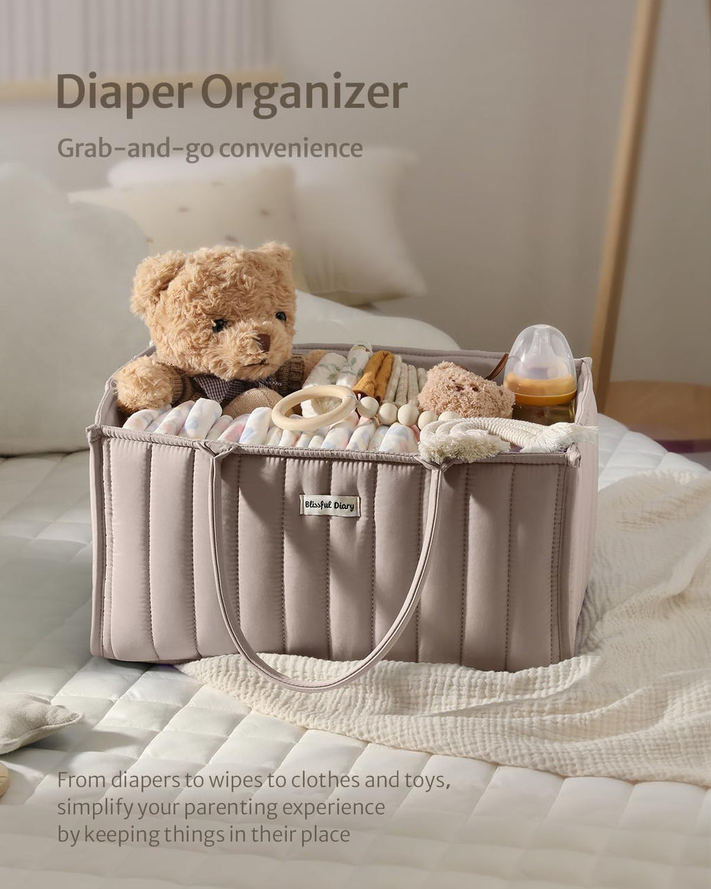 Blissful Diary Nappy Caddy Organiser, Baby Diaper Caddy for Nappy Station, Stylish Storage Basket for Newborn Essentials, Baby Shower Gifts for Girl or Boy, Sage Green