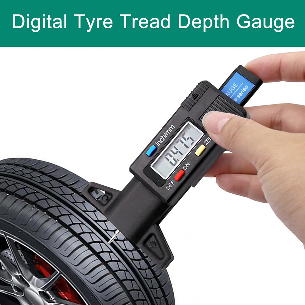 Digital Tire Tread Depth Meter, 0-25.4mm / 1Inch Tyre Guage-black