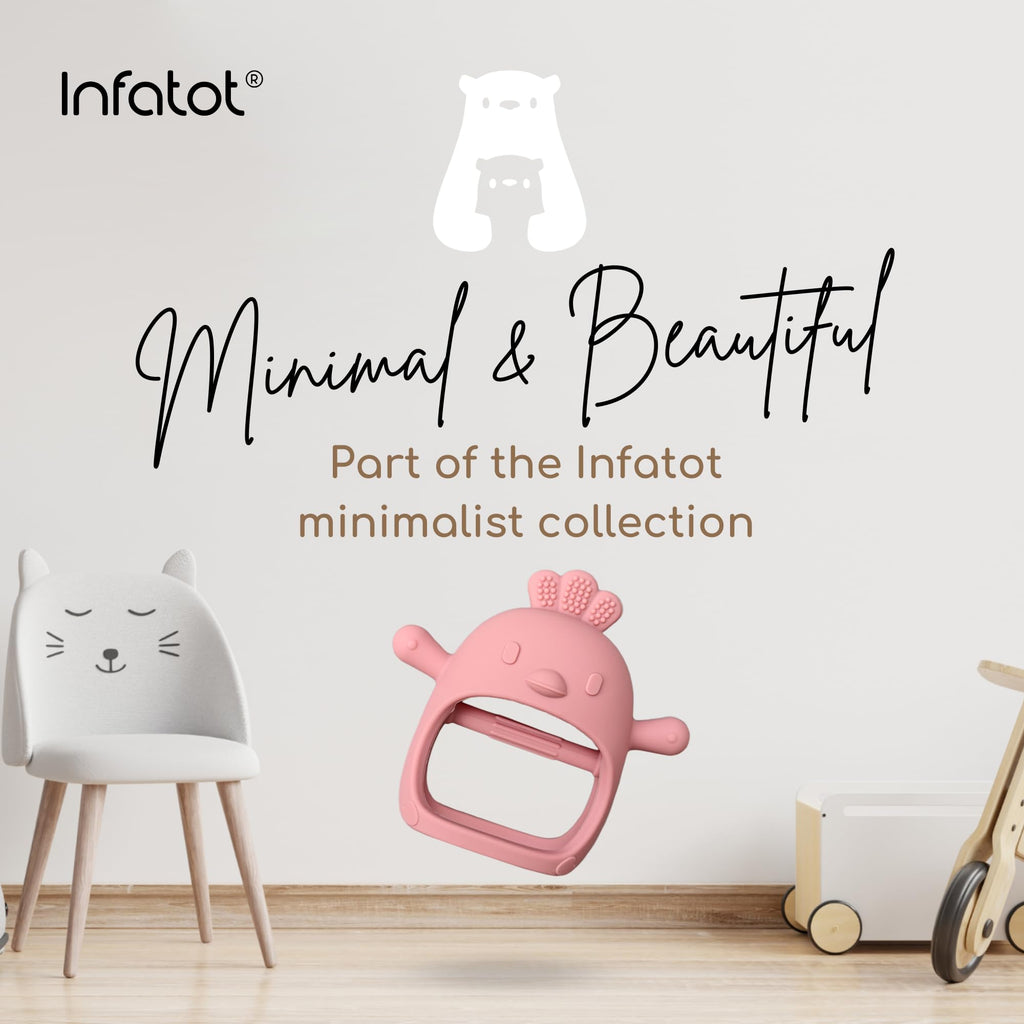 Infatot® Teething Toys for Baby Gifts – Chipmunk Silicone Mitten Teether, Soothing Glove for Infants, Baby Toys 0-6 Months, Soft Chewable Teether Toy to Prevent Finger Sucking, CM Blue.
