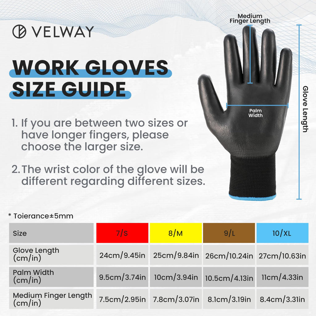 Velway 12 Pairs Work Gloves PU Coated for Men Women, Red, Size 9/L
