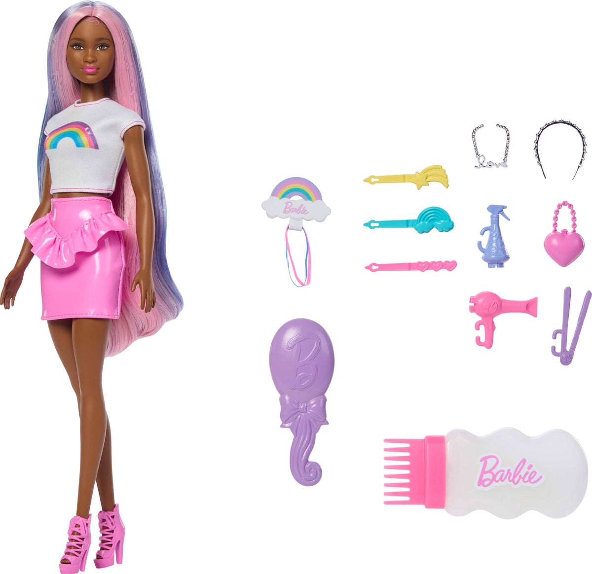 Barbie Rainbow Sparkle Hair Doll and Accessories