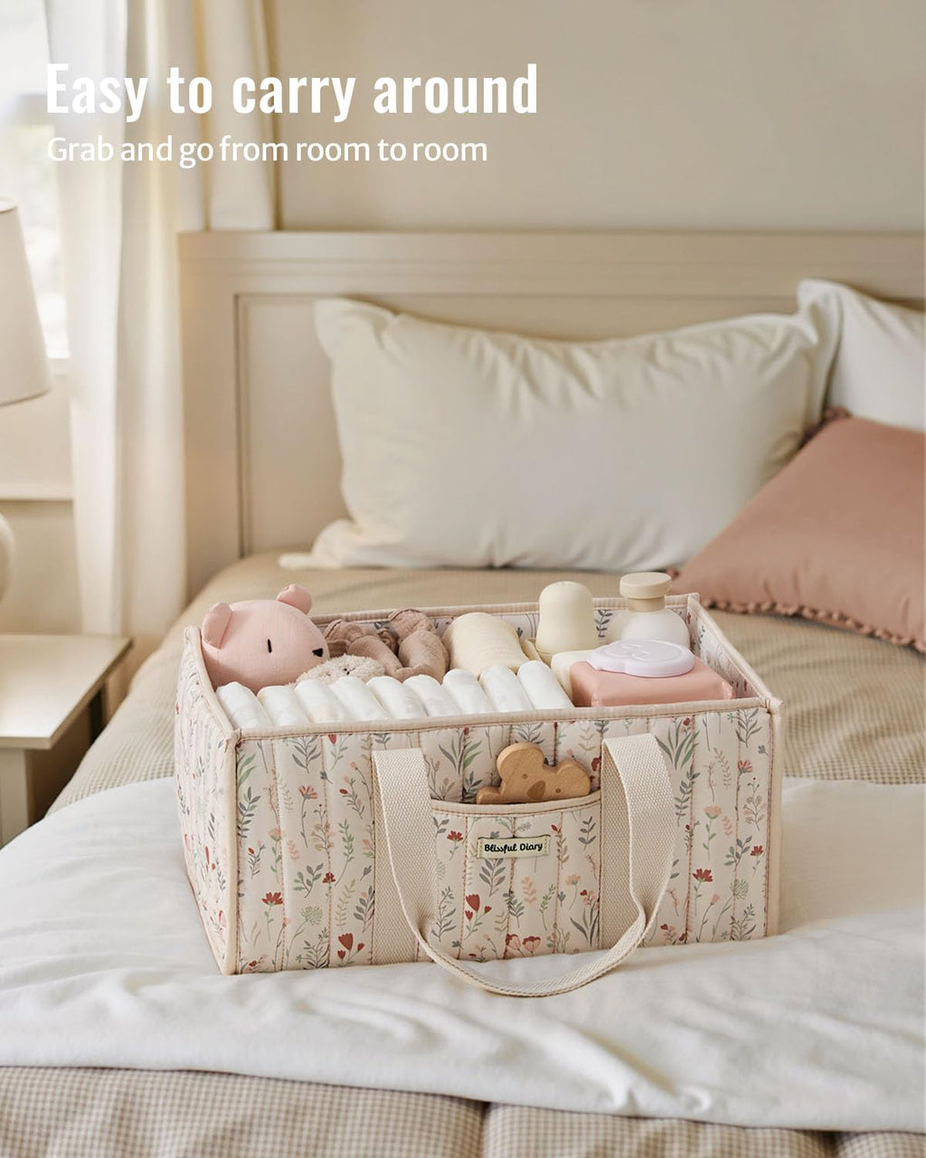 Blissful Diary Nappy Caddy Organiser, Baby Diaper Caddy for Nappy Station, Stylish Storage Basket for Newborn Essentials, Baby Shower Gifts for Girl or Boy, Sage Green