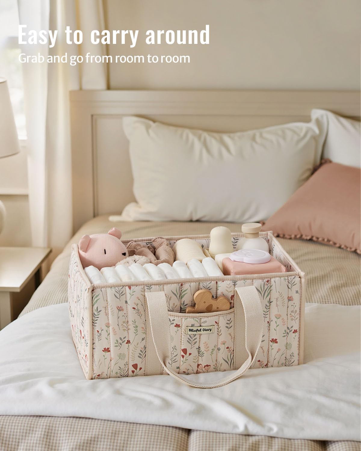 Blissful Diary Nappy Caddy Organiser, Baby Diaper Caddy for Nappy Station, Stylish Storage Basket for Newborn Essentials, Baby Shower Gifts for Girl or Boy, Sage Green