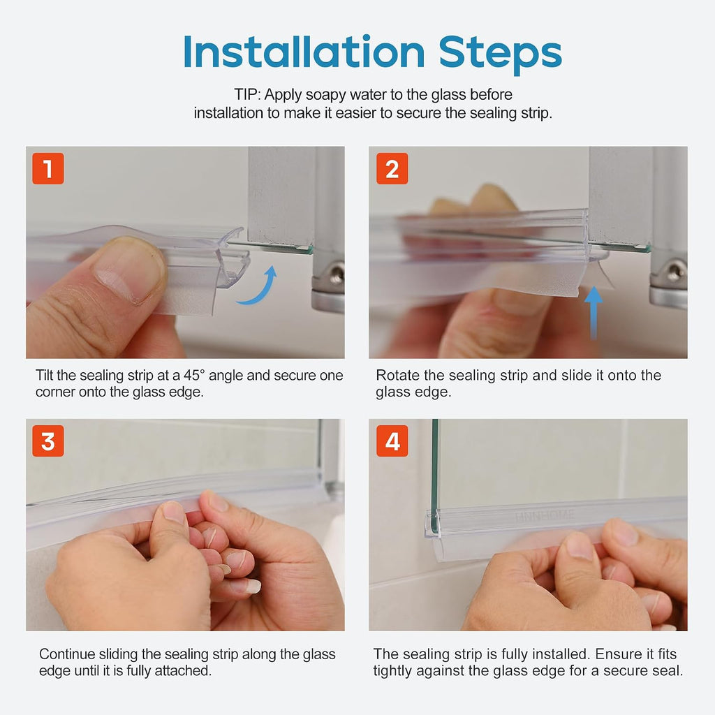 HNNHOME Rubber Plastic Bath Shower Screen Seal Strip for 4-6mm Glass Door Up to 22mm Gap (Straight)