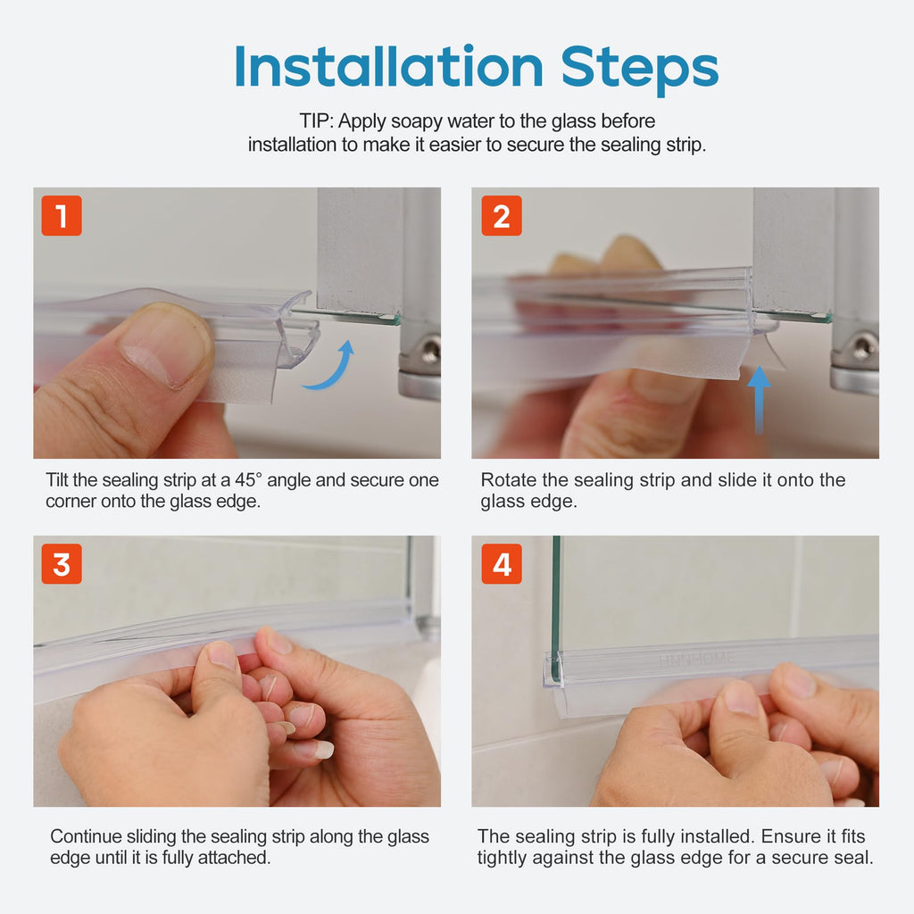 HNNHOME Rubber Plastic Bath Shower Screen Seal Strip for 4-6mm Glass Door Up to 22mm Gap (Straight)