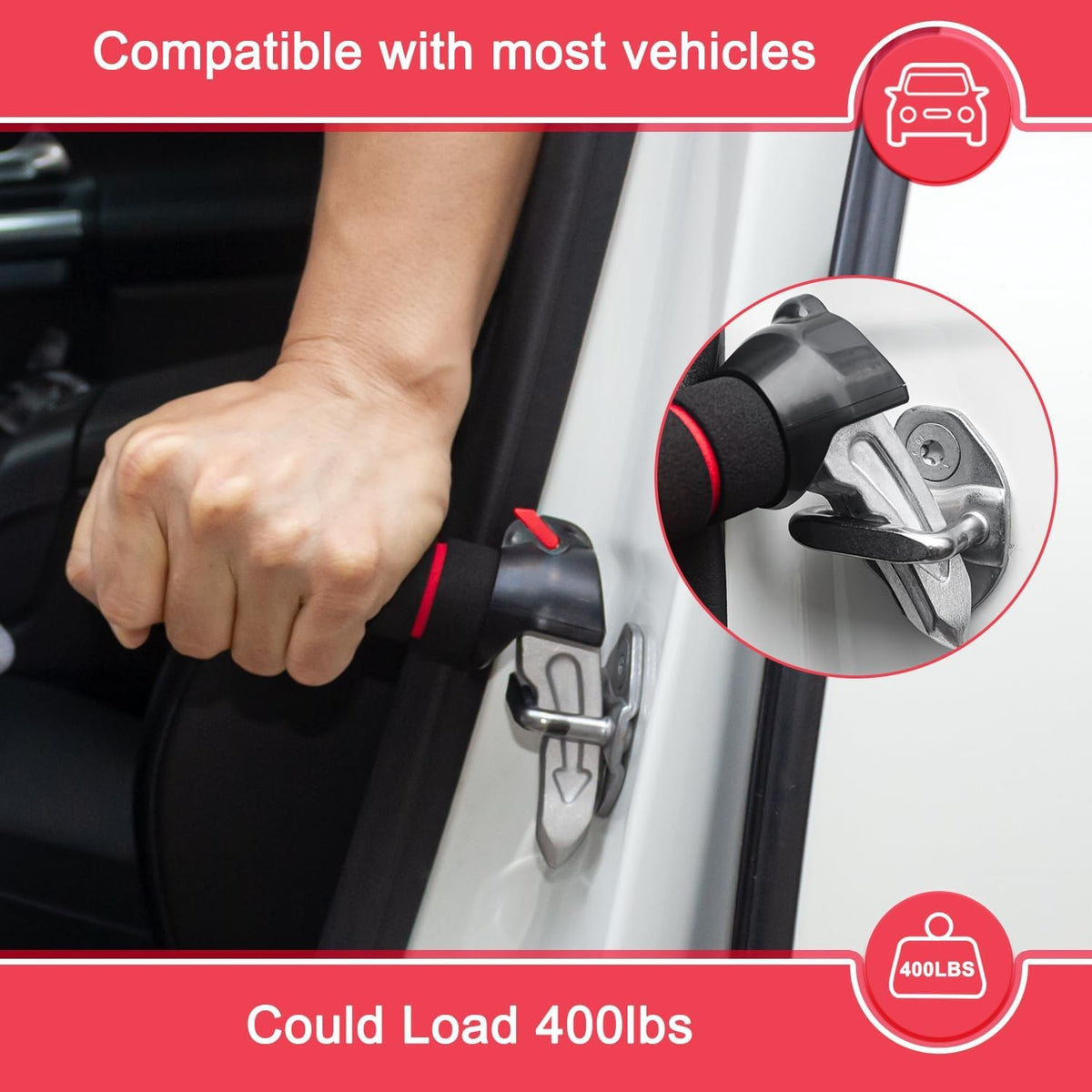 3 in 1 Car Door Handle for Disabled Elderly,Car Handle Mobility Aid,Car Handle Assist Support Multifunction,Latch Handle for Seniors and Handicap (1 Pack-Red)
