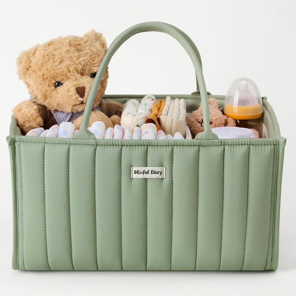 Blissful Diary Nappy Caddy Organiser, Baby Diaper Caddy for Nappy Station, Stylish Storage Basket for Newborn Essentials, Baby Shower Gifts for Girl or Boy, Sage Green