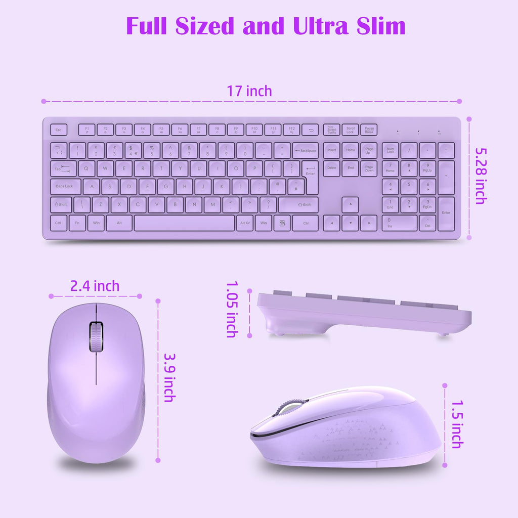 LeadsaiL Wireless Keyboard and Mouse Set, 2.4GHz USB Computer Keyboards and Mouse Combo, Ergonomic Design with 12 Multimedia Shortcuts for HP/Lenovo Laptop and Mac-Pink