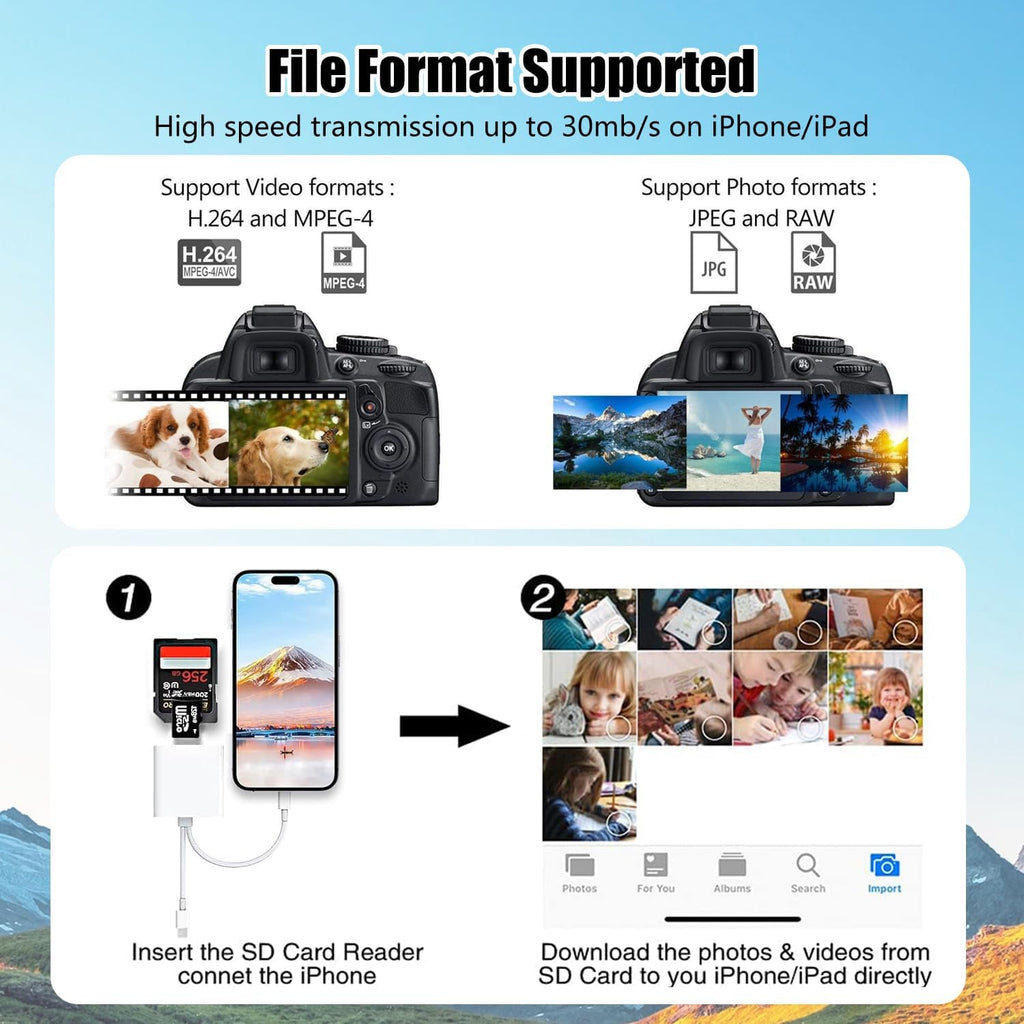 La Brodée SD Card Reader for iPhone iPad, Lightning+USB C Camera Adapter