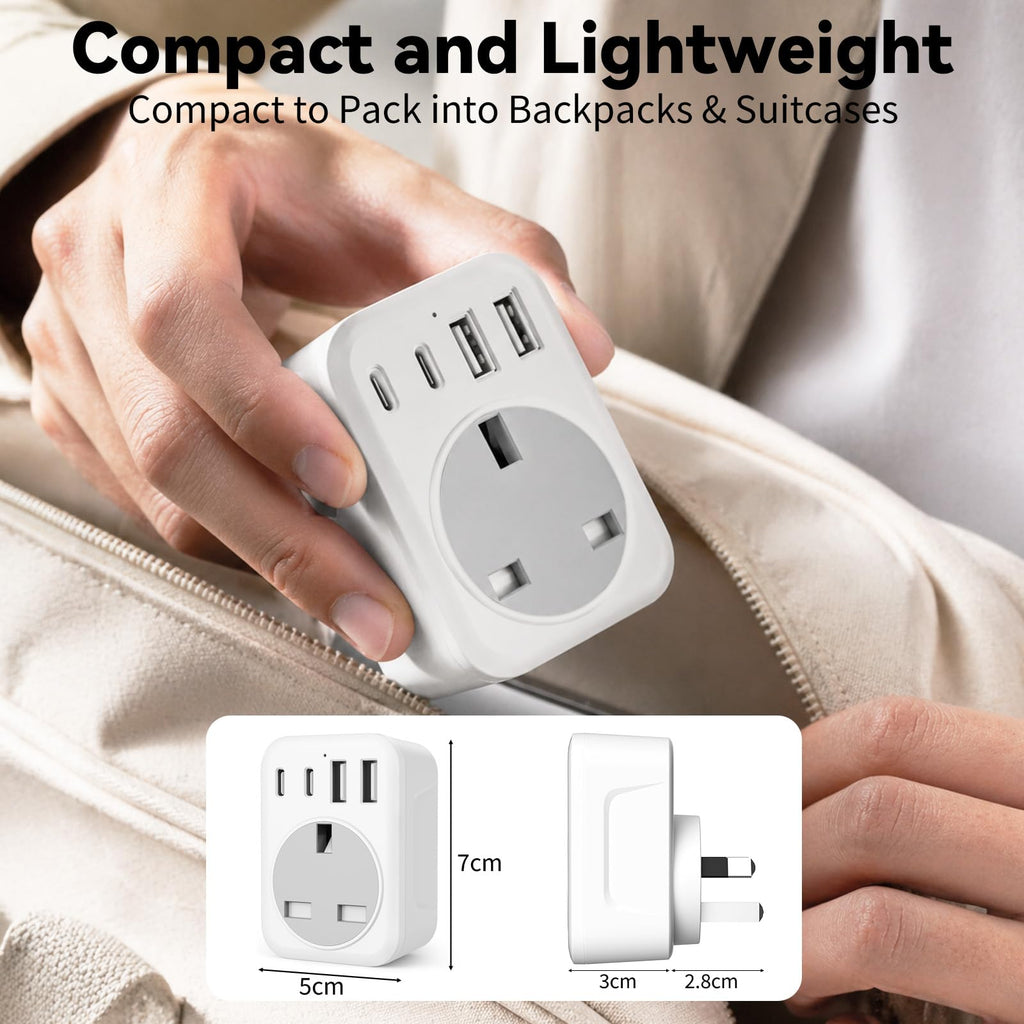 UK To European Plug Adapter,5 IN 1 European Travel Adaptor with 2 USB C & 2 USB A,Grounded EU Plug Adapter for Germany Spain France Turkey Greece etc (Type E/F)