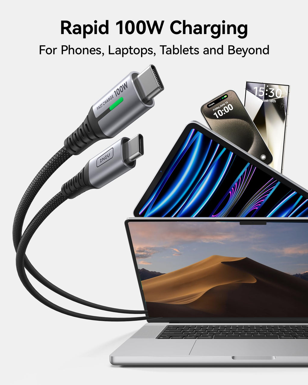 INIU USB C Cable, 1m 100W Fast Charging USB C to USB C Cable