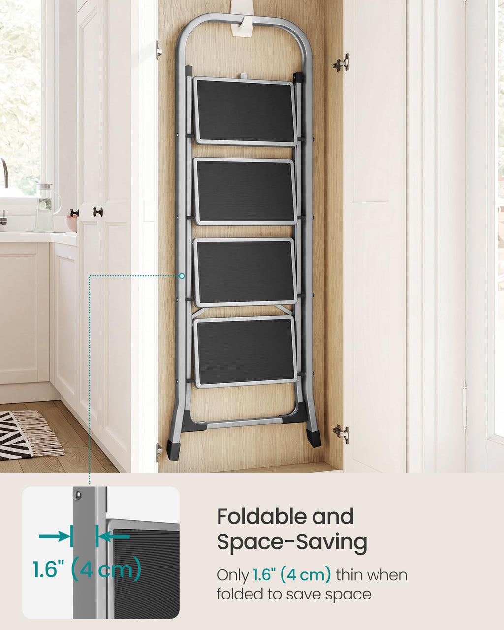 SONGMICS 3-Step Ladder, Folding Step Ladder, Safety, Holds up to 150KG