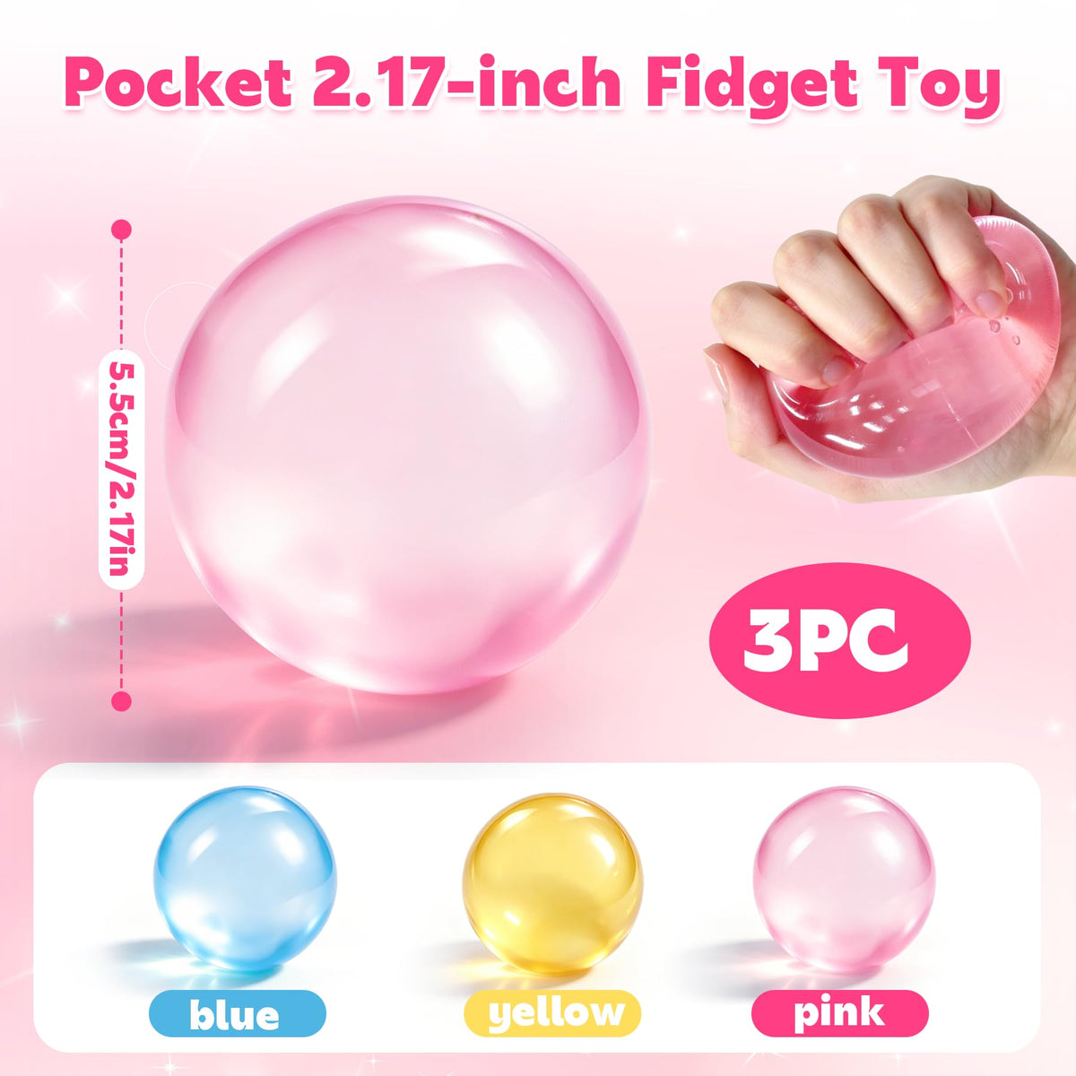 3pc Stress Balls for Adults, Squishy Ball Sensory Textured Memory Gel Fidget Toys for Kids/Adults Hand Exercises, Valentines Day Party Favors Anxiety Relief Squeeze Ball(1.80“)