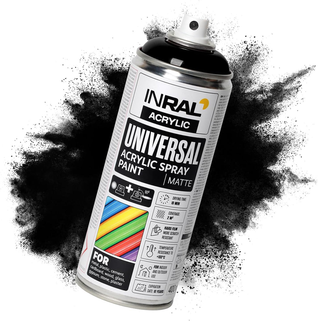 Acrylic Spray Paint Jet Black Matt RAL9005 [400ml] – Universal Spray for Metal, Plastic, Wood & Stone – High-Coverage, UV & Rain Resistant – Indoor & Outdoor Use
