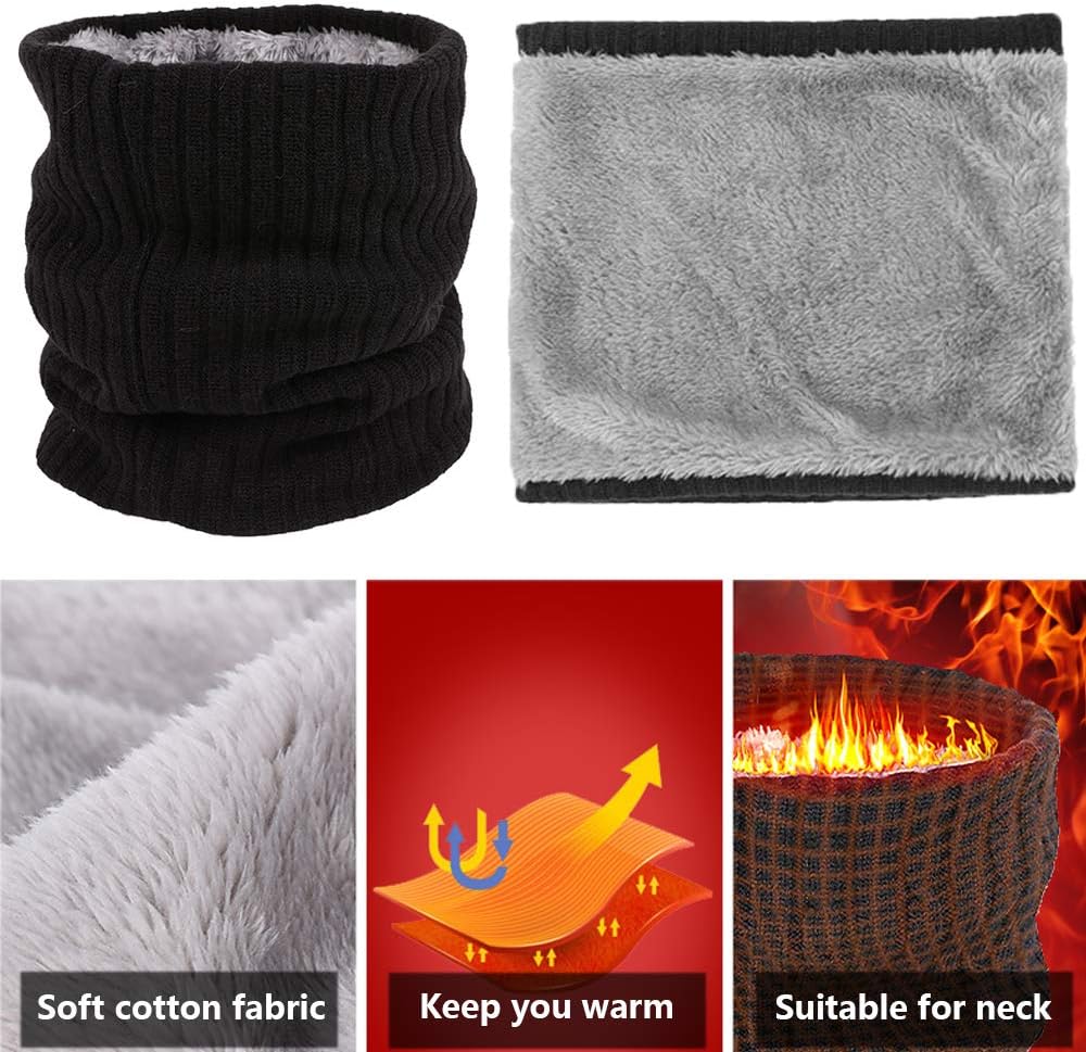 ehsbuy Fleece Neck Warmer Thermal Snoods Unisex Thick Winter Cold Weather Knitted Circle Scarf for Cycling Motocycle Sports