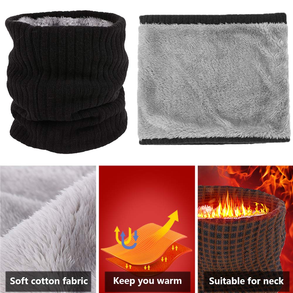 ehsbuy Fleece Neck Warmer Thermal Snoods Unisex Thick Winter Cold Weather Knitted Circle Scarf for Cycling Motocycle Sports