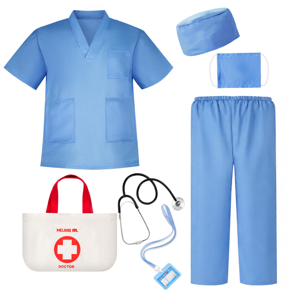 Meland Doctor Costume for Kids 3-10, Pretend Play Career Dress Up with Bag