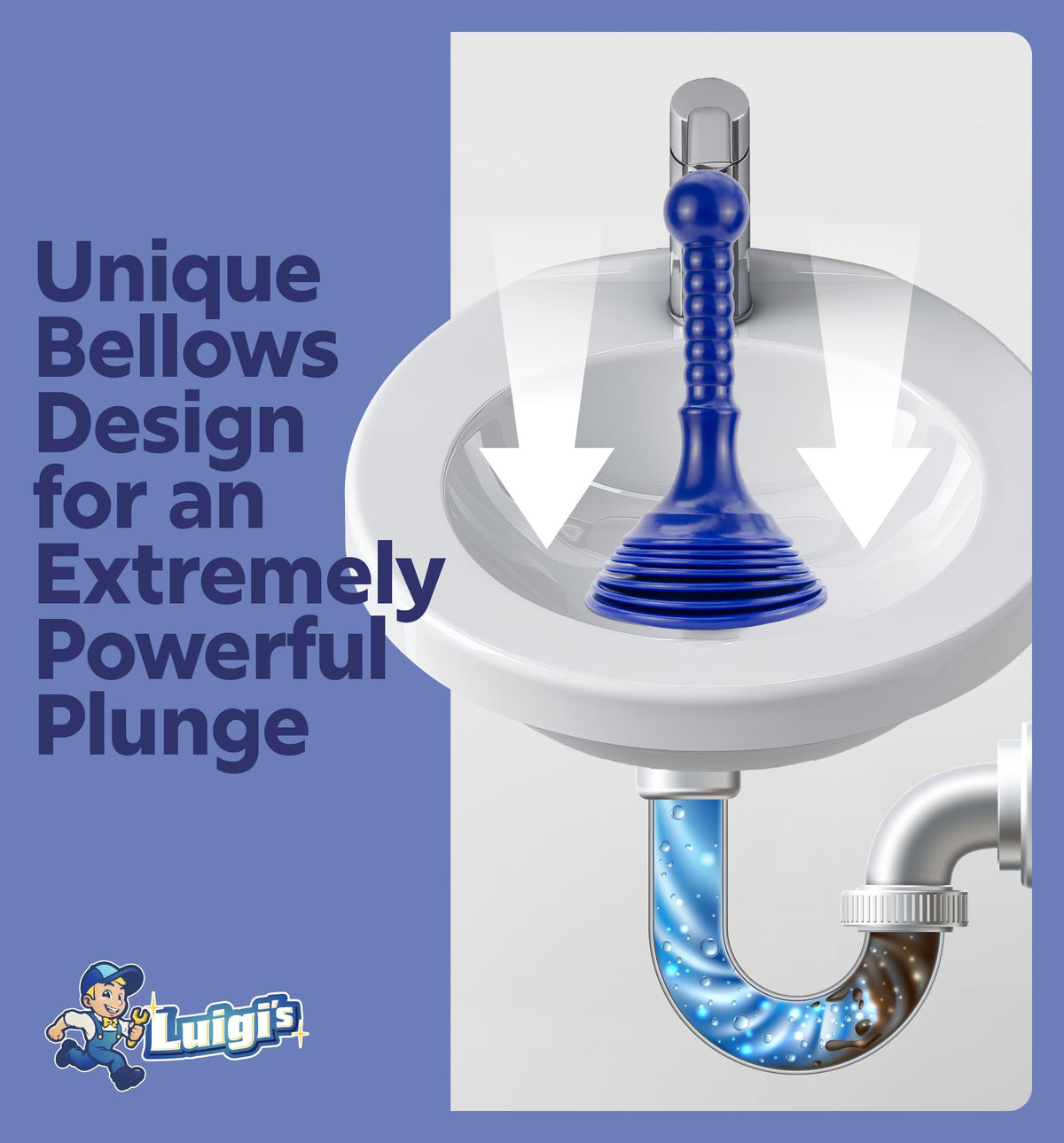 Luigi's Mini Sink Plunger for Unblocking Drains in Bathroom Kitchen Sink Bath and Shower - Small Powerful Commercial Style Plumbers Plunger - Bellow Plunger Sink Unblocker